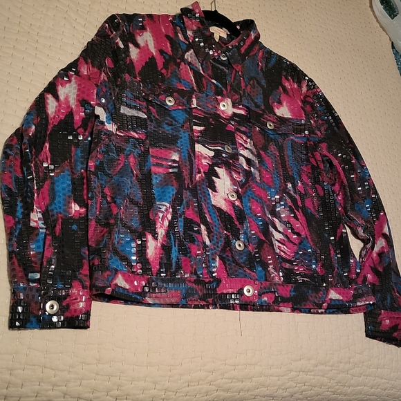 Choices Vintage Y2K Bomber Jacket Red Whit Blue Sequins Womens Size Large - Picture 3 of 7